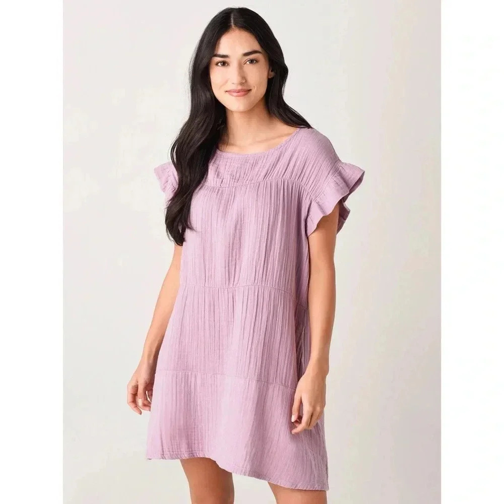 Stark Pink Cotton Gauze Ruffle Sleeve Babydoll Dress Size S Made in USA